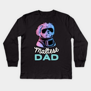 Maltese Dad Synthwave Dog Owner Retro Dog Father Kids Long Sleeve T-Shirt